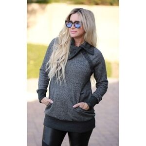 Kimi and Kai Maternity Heather Gray High Neck Sweater